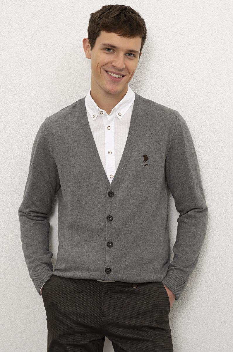 Erkek Gri Melanj  Triko Hırka