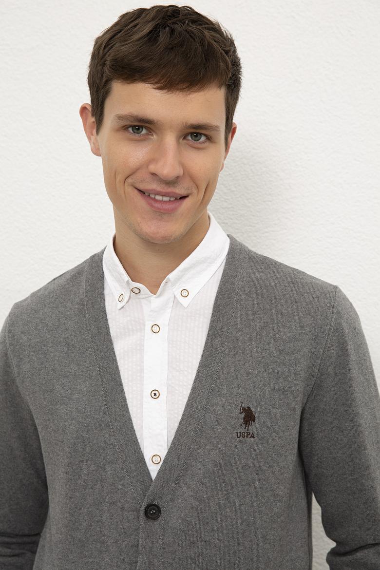 Erkek Gri Melanj  Triko Hırka - 50229572028