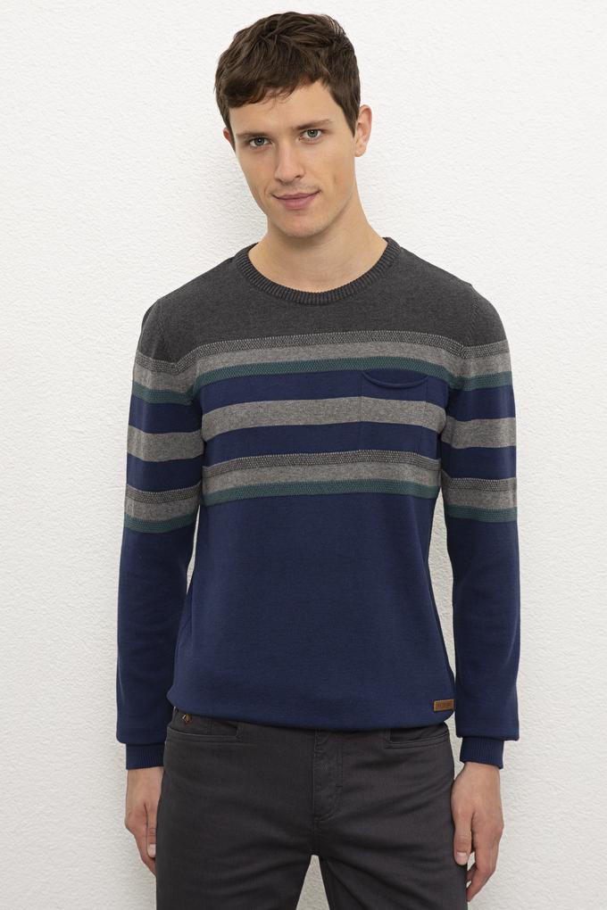 Erkek İndigo Bisiklet Yaka Triko Kazak