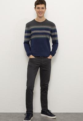 Erkek İndigo Bisiklet Yaka Triko Kazak - 50228567018