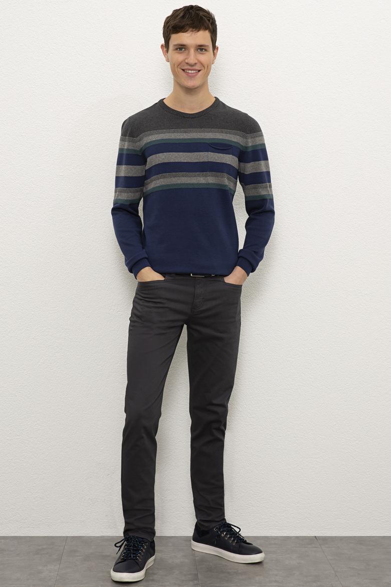 Erkek İndigo Bisiklet Yaka Triko Kazak - 50228567018