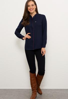 Kadın Lacivert Uzun Kollu Gömlek - 50225776014