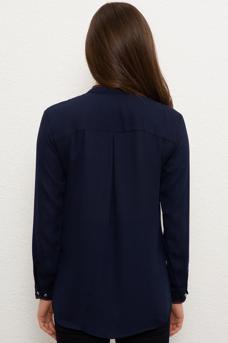 Kadın Lacivert Uzun Kollu Gömlek - 50225776014