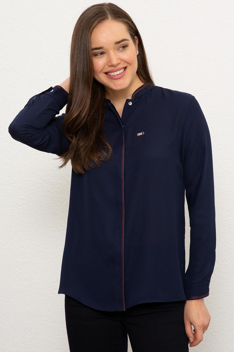 Kadın Lacivert Uzun Kollu Gömlek