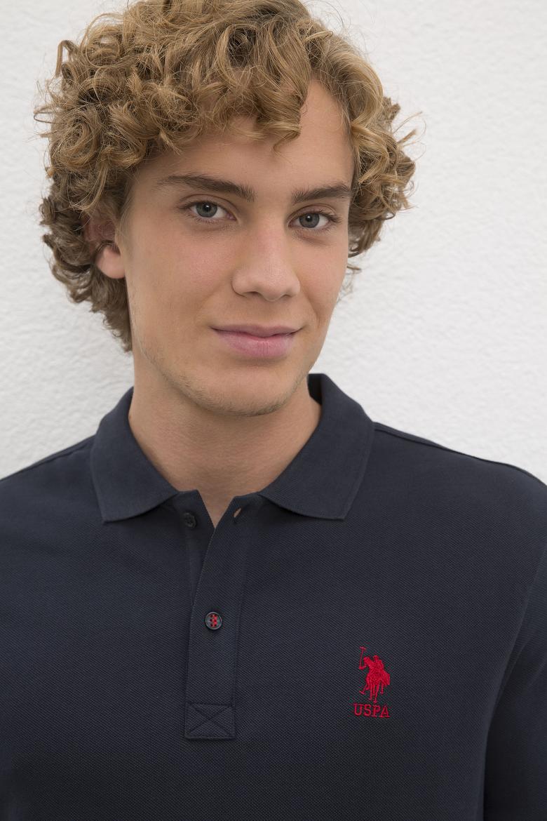 Erkek Koyu Lacivert Polo Yaka Basic T-Shirt - 50222632398