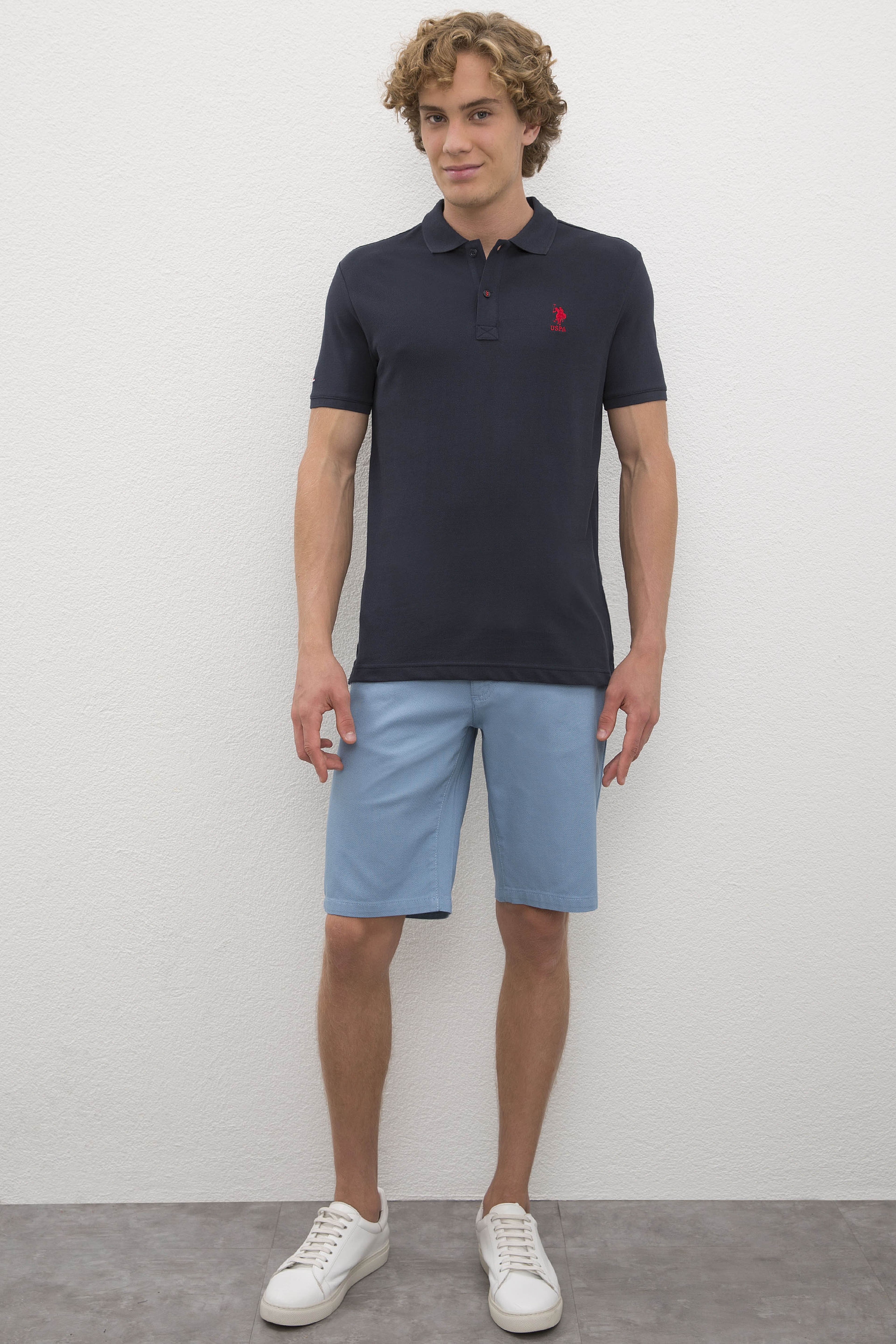 Erkek Koyu Lacivert Polo Yaka Basic Tişört - Image 4