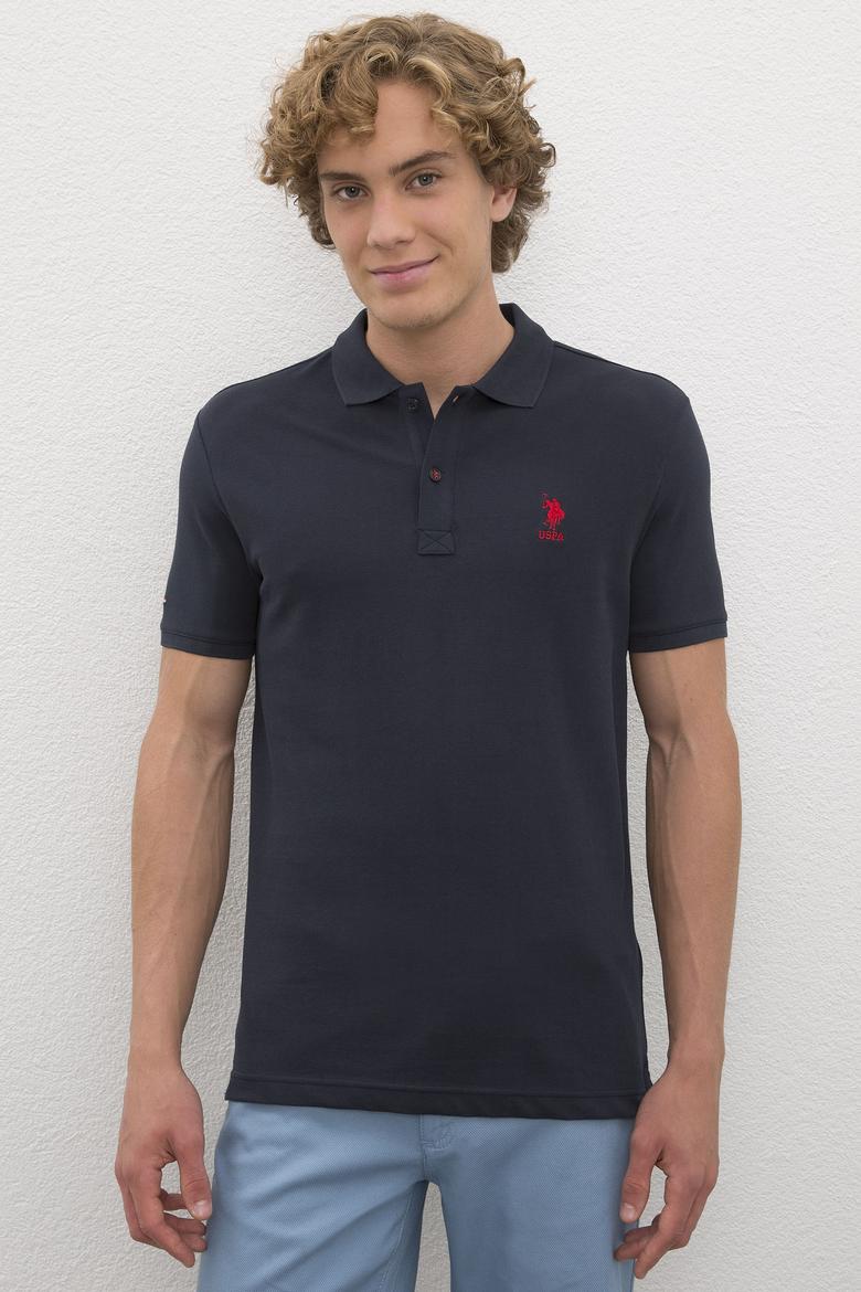 Erkek Koyu Lacivert Polo Yaka Basic T-Shirt