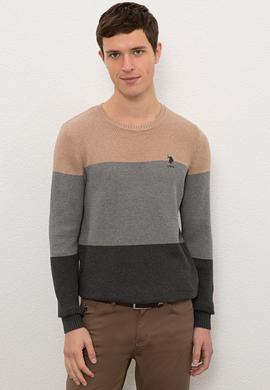 Erkek Camel Melanj Bisiklet Yaka Triko Kazak - 50228574036