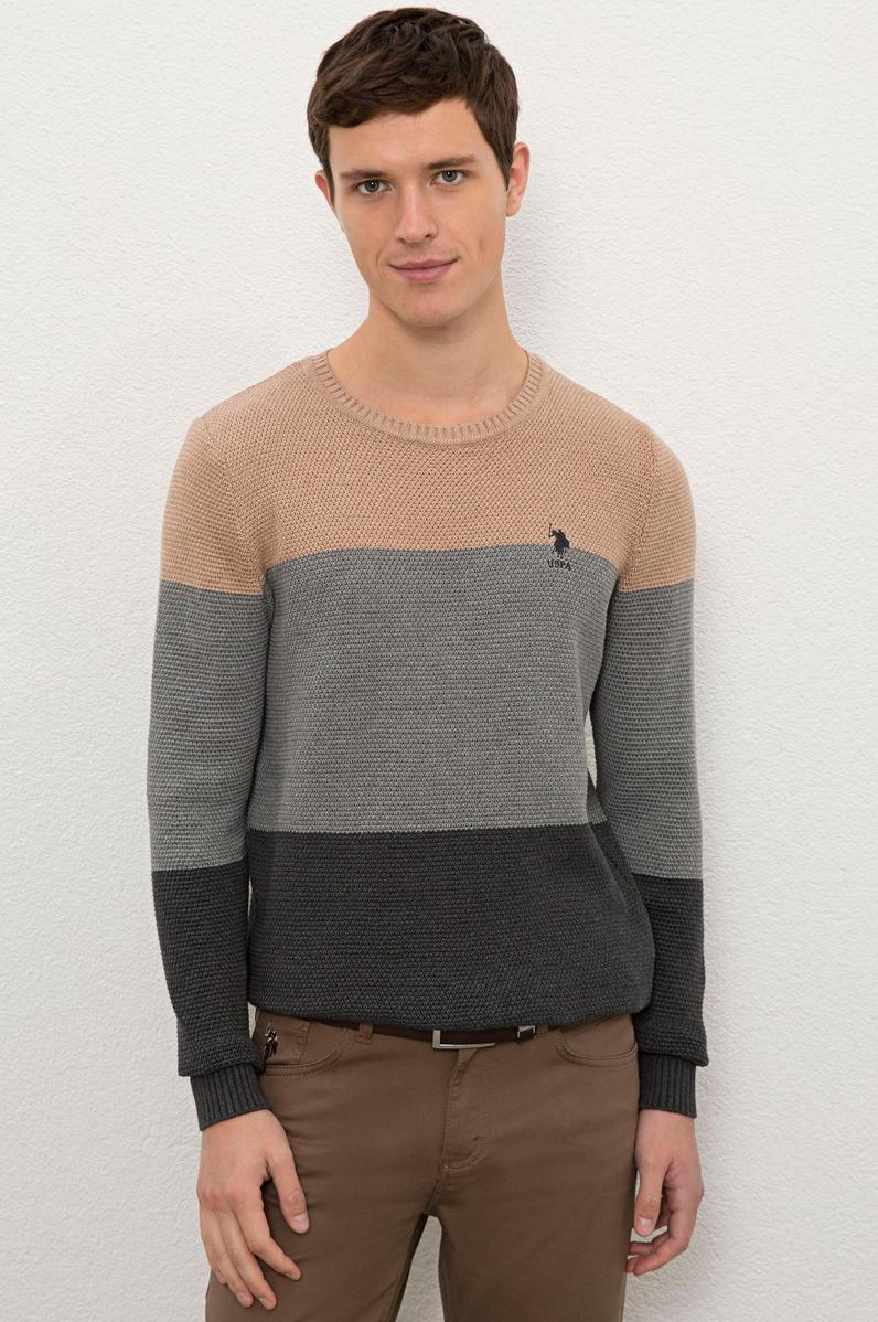 Erkek Camel Melanj Bisiklet Yaka Triko Kazak