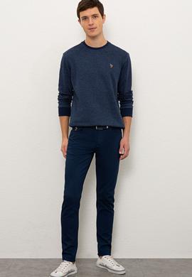 Erkek İndigo Bisiklet Yaka Sweatshirt - 50225415027