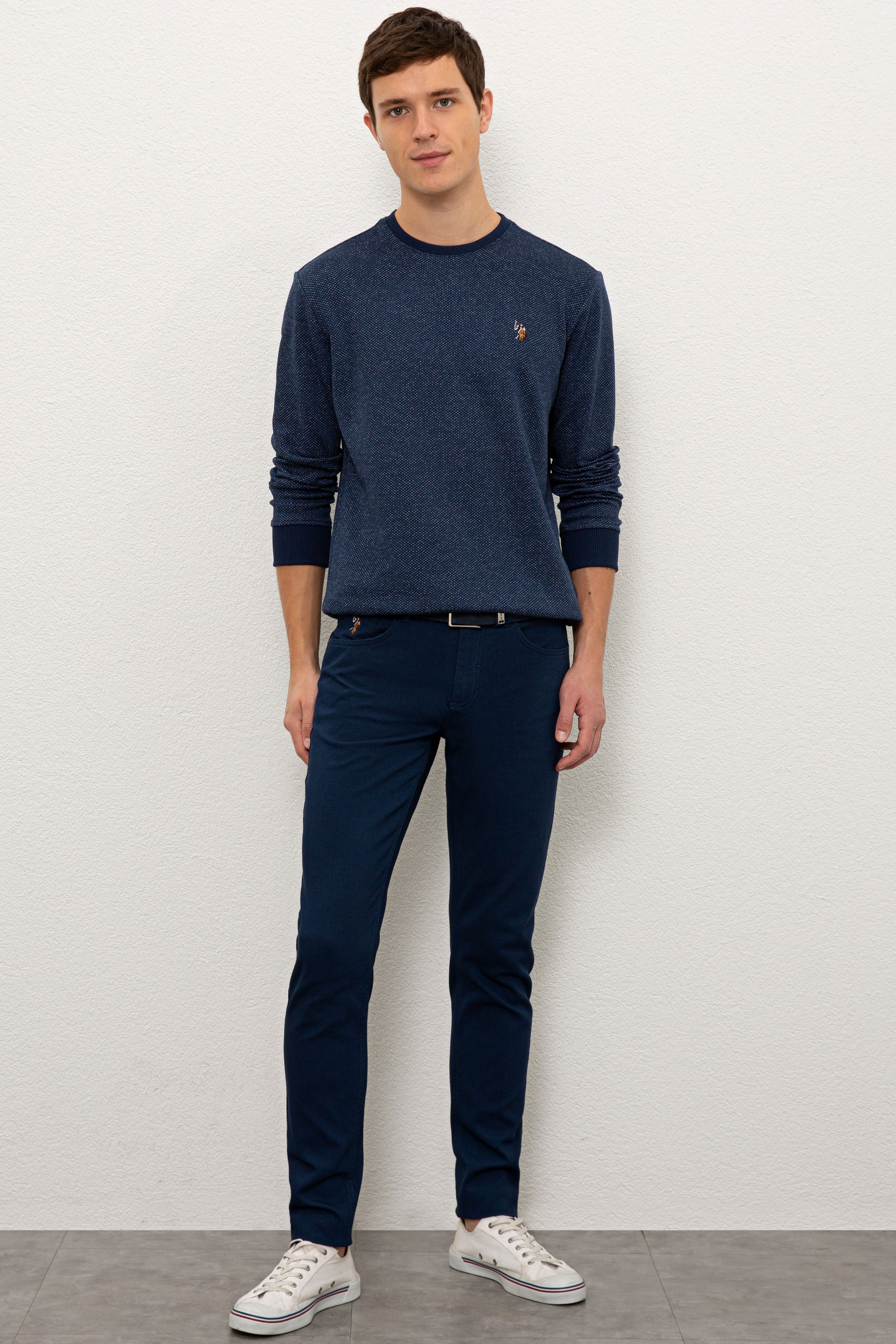 Erkek İndigo Bisiklet Yaka Sweatshirt