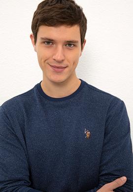 Erkek İndigo Bisiklet Yaka Sweatshirt - 50225415027