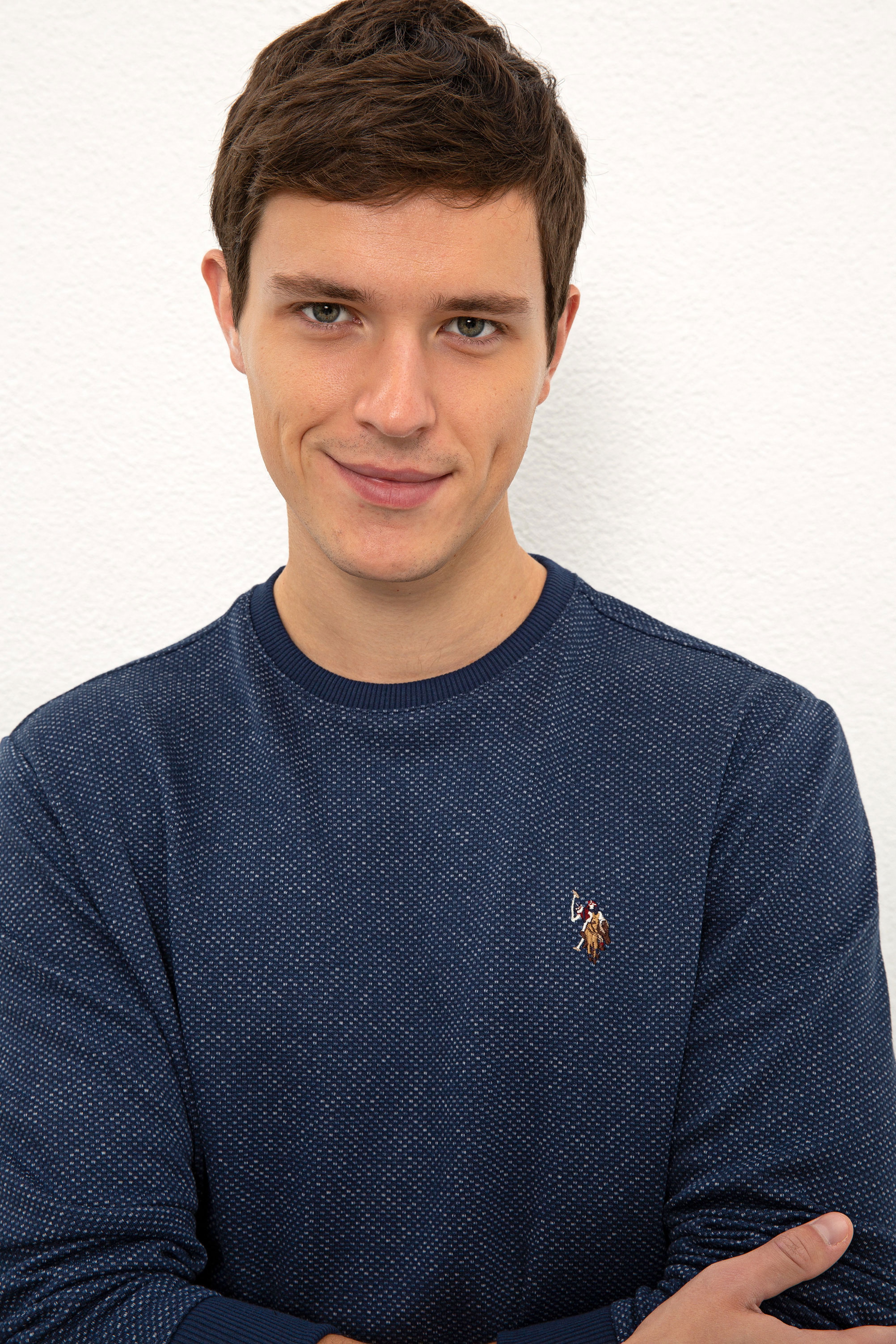 Erkek İndigo Bisiklet Yaka Sweatshirt - Image 2