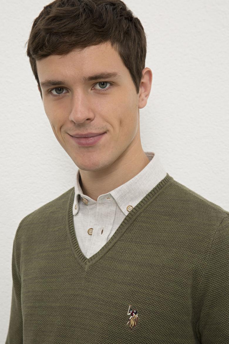 Erkek Koyu Haki Melanj Kazak - 50228357019