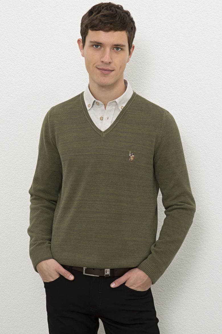 Erkek Koyu Haki Melanj Kazak