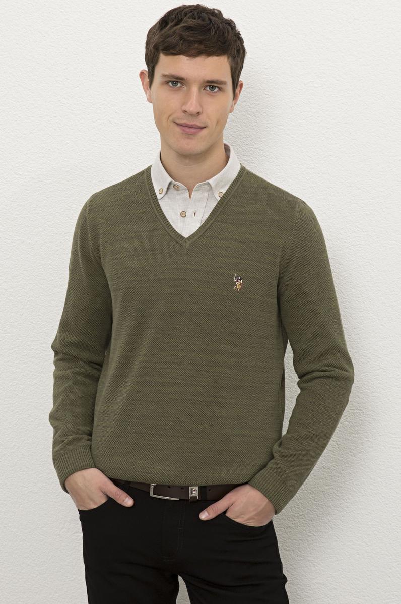 Erkek Koyu Haki Melanj Kazak