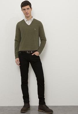 Erkek Koyu Haki Melanj Kazak - 50228357019