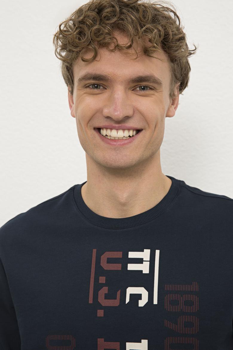 Erkek Lacivert Bisiklet Yaka Sweatshirt - 50225383017