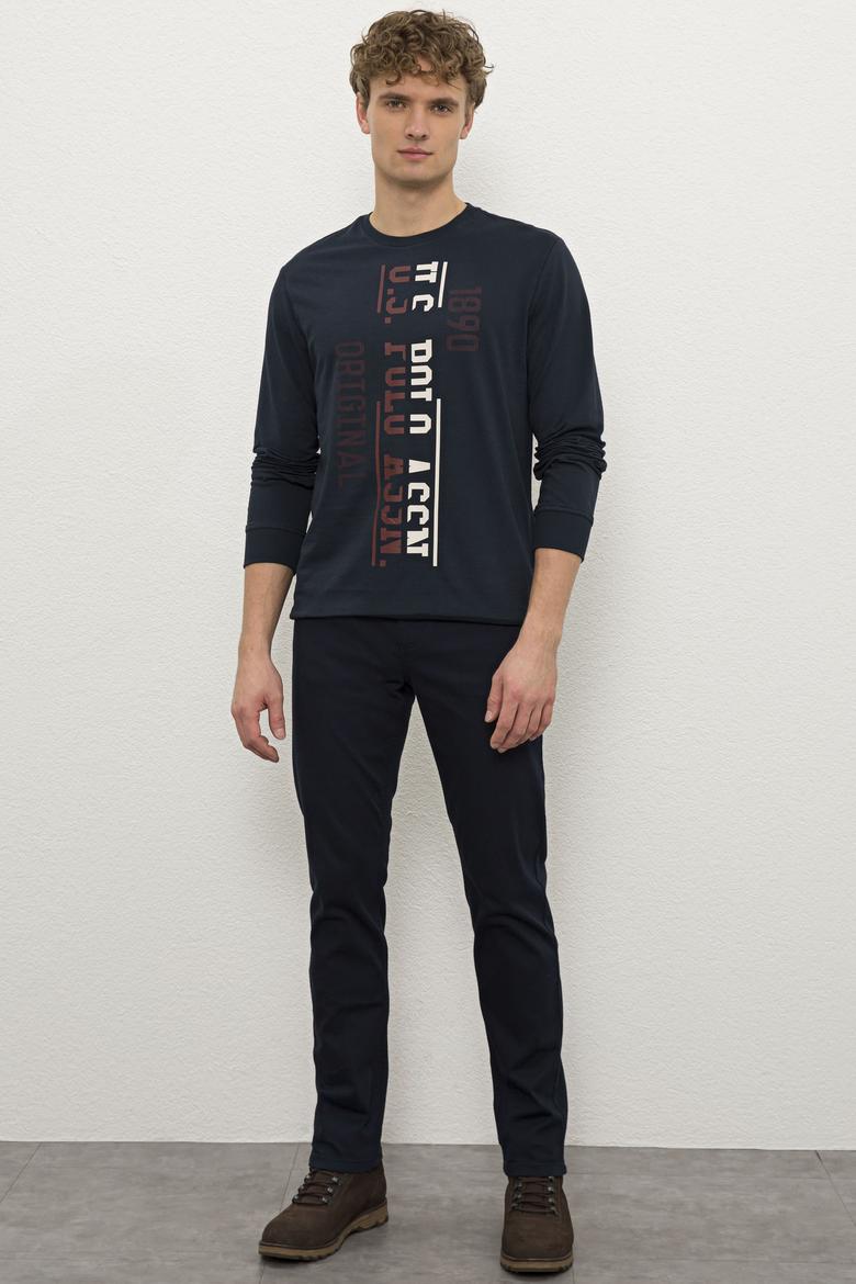 Erkek Lacivert Bisiklet Yaka Sweatshirt - 50225383017