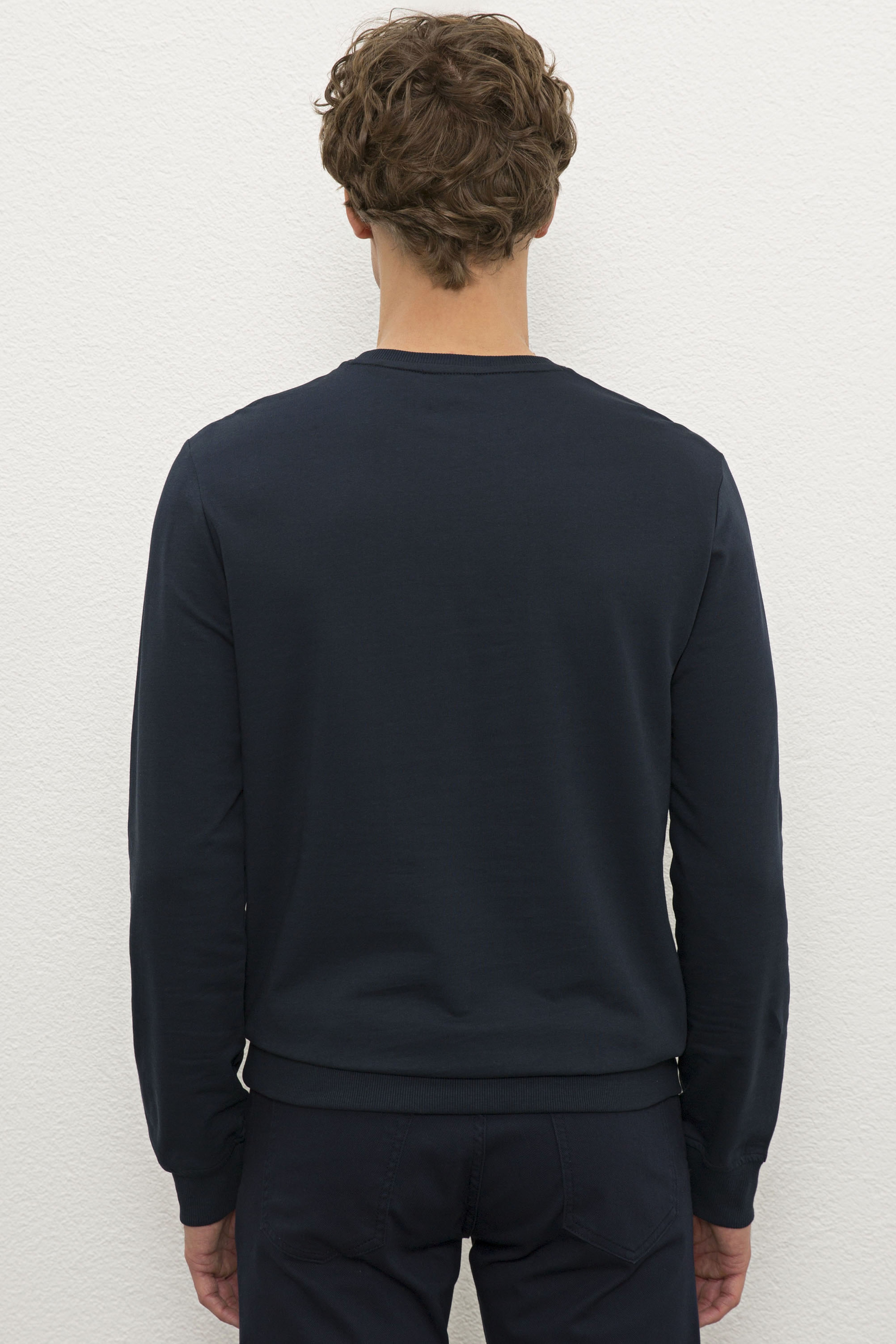 Erkek Lacivert Bisiklet Yaka Sweatshirt - Image 3
