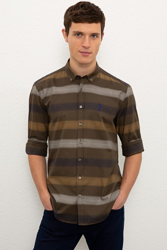 Erkek Haki Uzun Kollu Gömlek