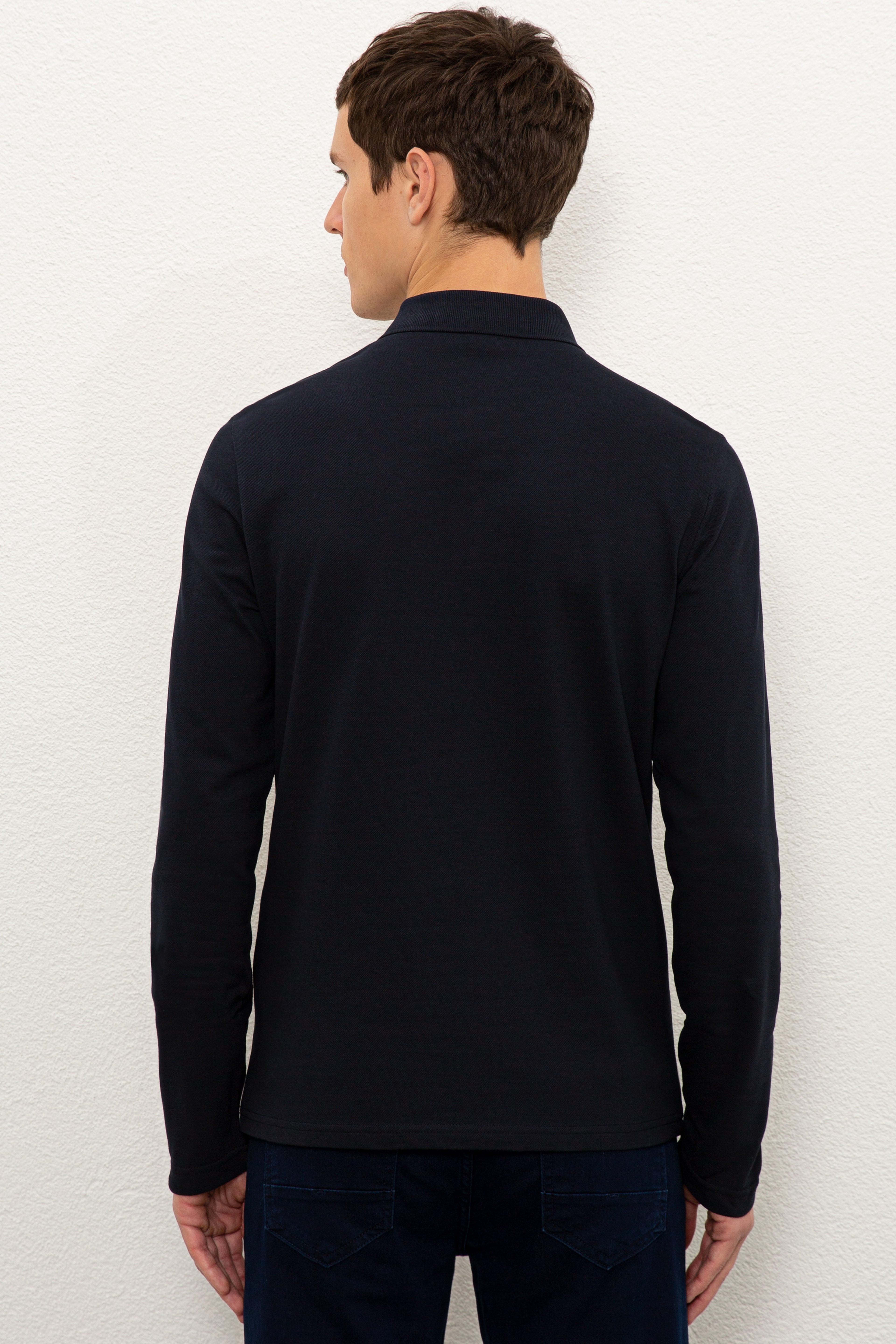 Erkek Lacivert Polo Yaka Sweatshirt