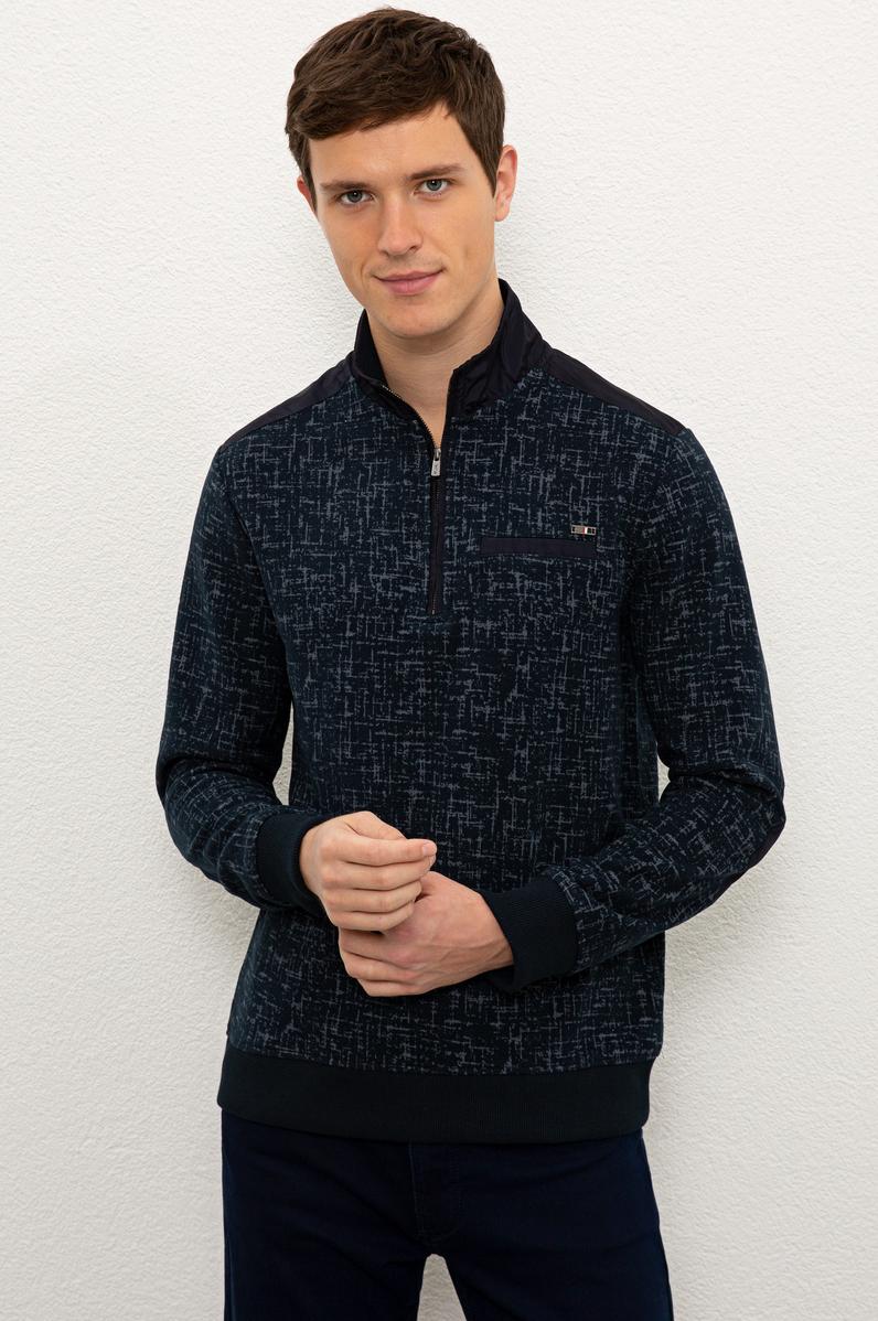 Erkek Lacivert Dik Yaka Sweatshirt