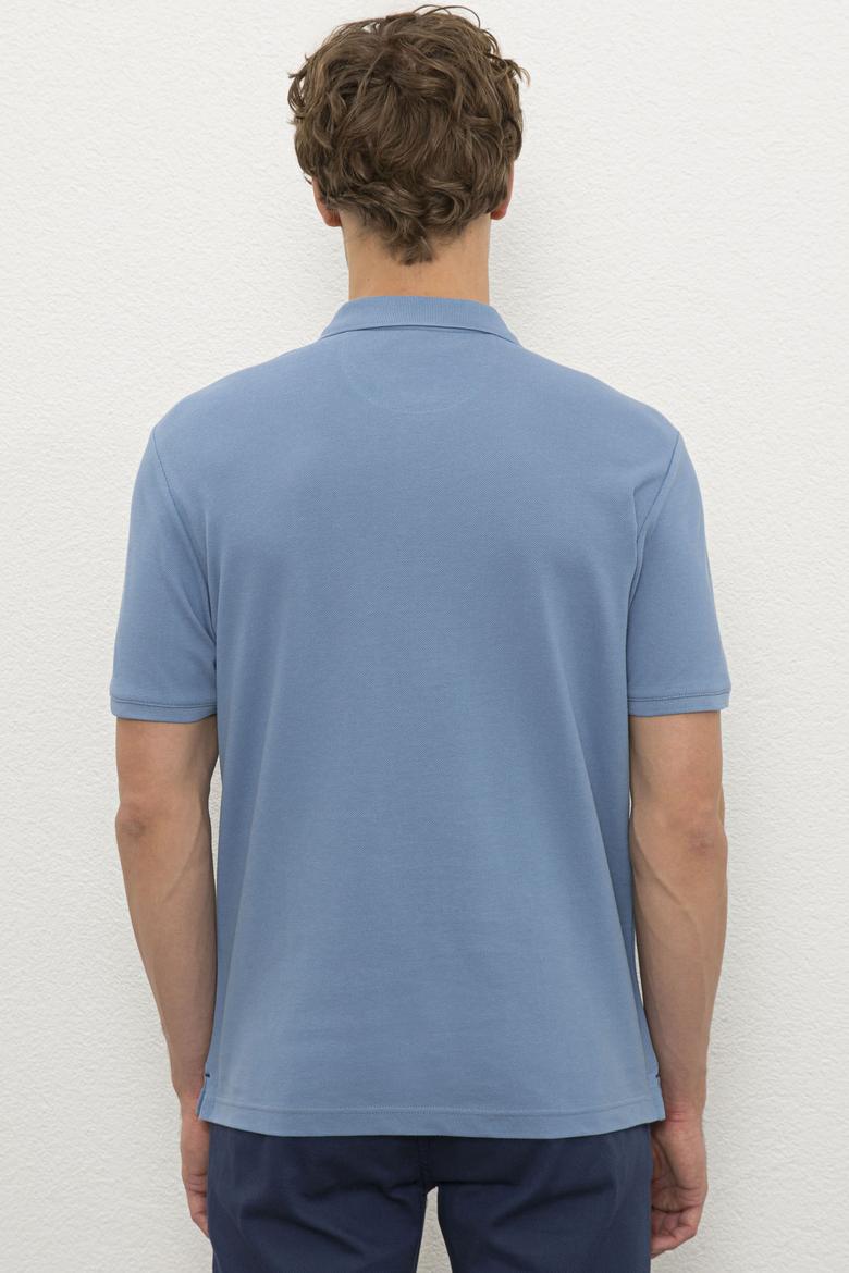 Erkek İndigo Polo Yaka T-Shirt Basic - 50222614026