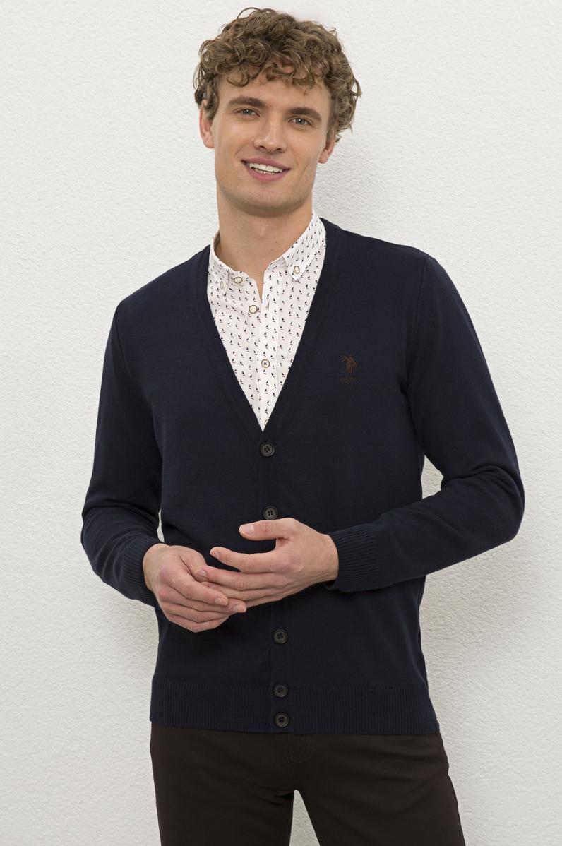 Erkek Lacivert  Triko Hırka