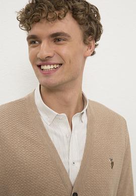 Erkek Camel Melanj V-Yaka Triko Hırka Basic - 50224887023