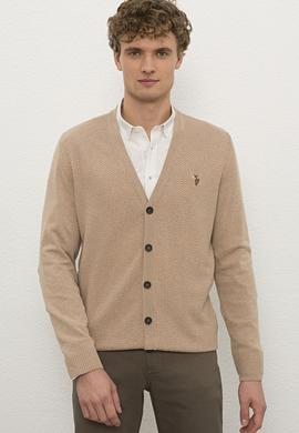 Erkek Camel Melanj V-Yaka Triko Hırka Basic - 50224887023