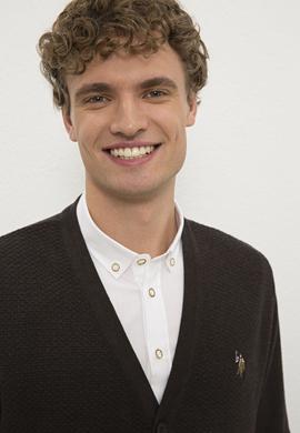 Erkek Kahverengi V-Yaka Triko Hırka Basic - 50224887033