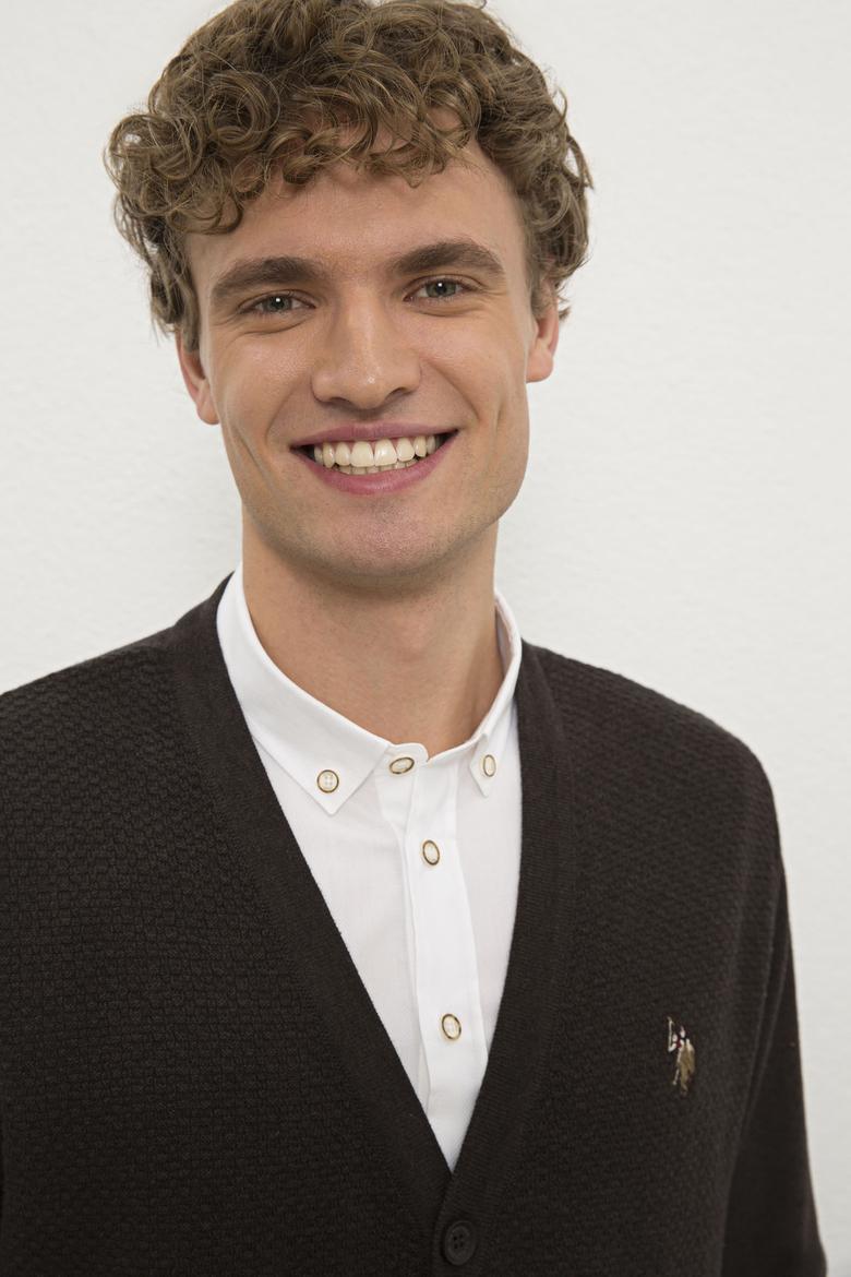 Erkek Kahverengi V-Yaka Triko Hırka Basic - 50224887033