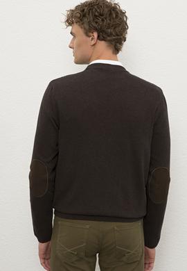 Erkek Kahverengi V-Yaka Triko Hırka Basic - 50224887033