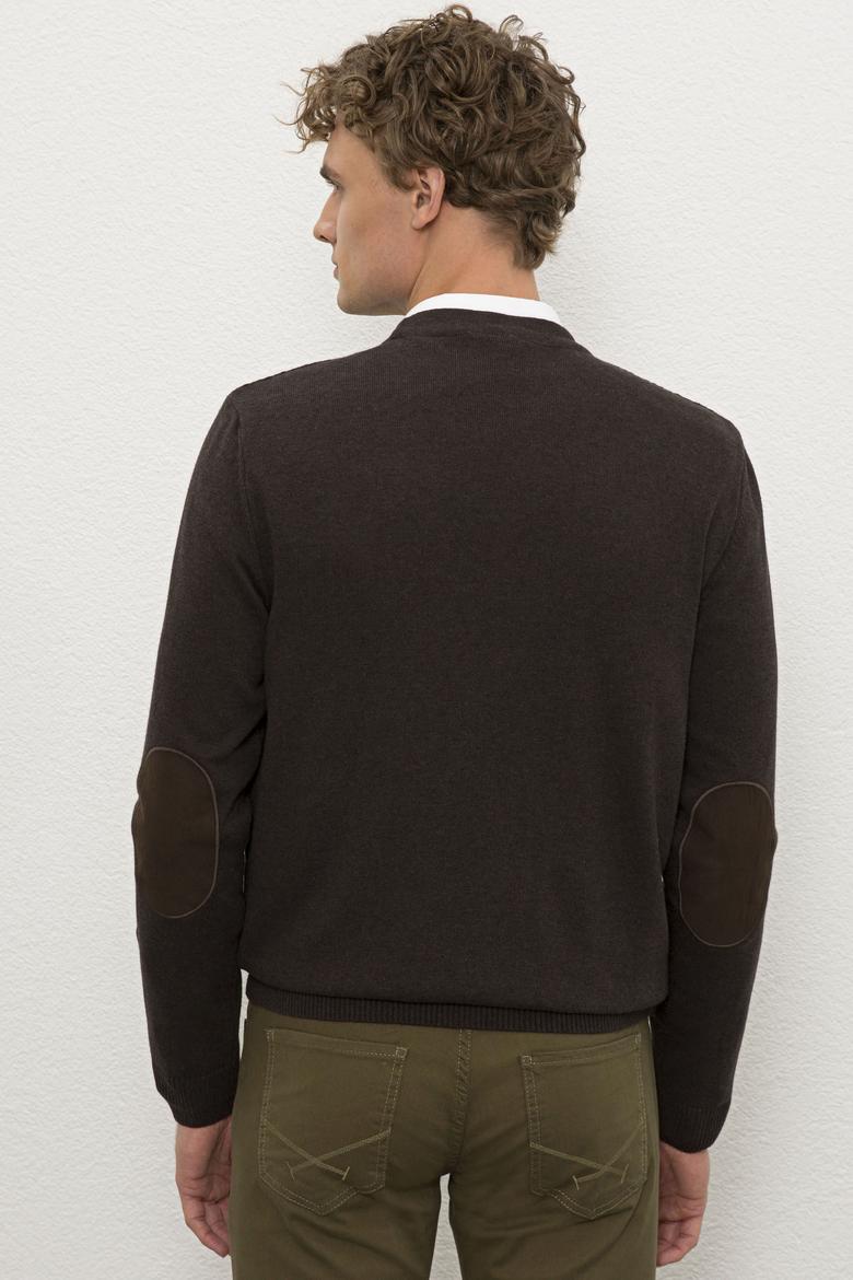 Erkek Kahverengi V-Yaka Triko Hırka Basic - 50224887033