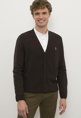 Erkek Kahverengi V-Yaka Triko Hırka Basic - 50224887033