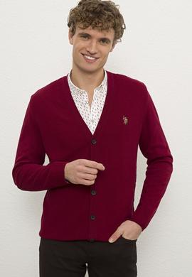 Erkek Bordo Basic Triko Hırka - 50224887045