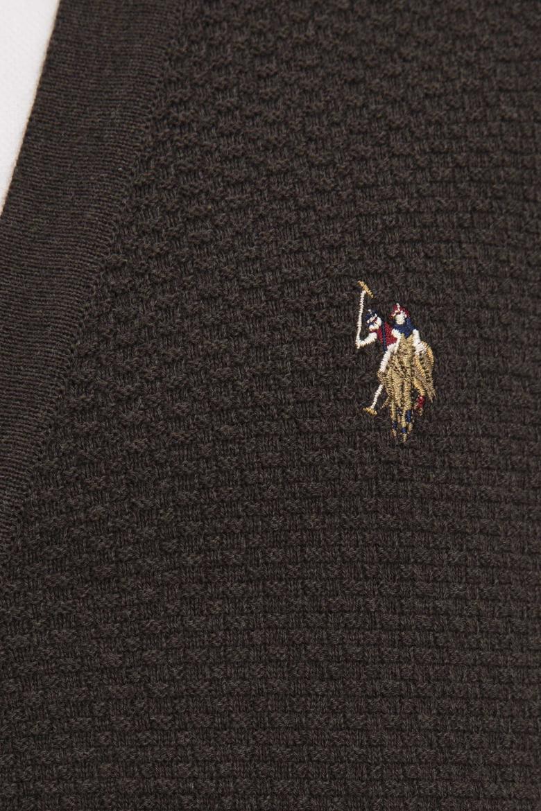 Erkek Kahverengi V-Yaka Triko Hırka Basic - 50224887033