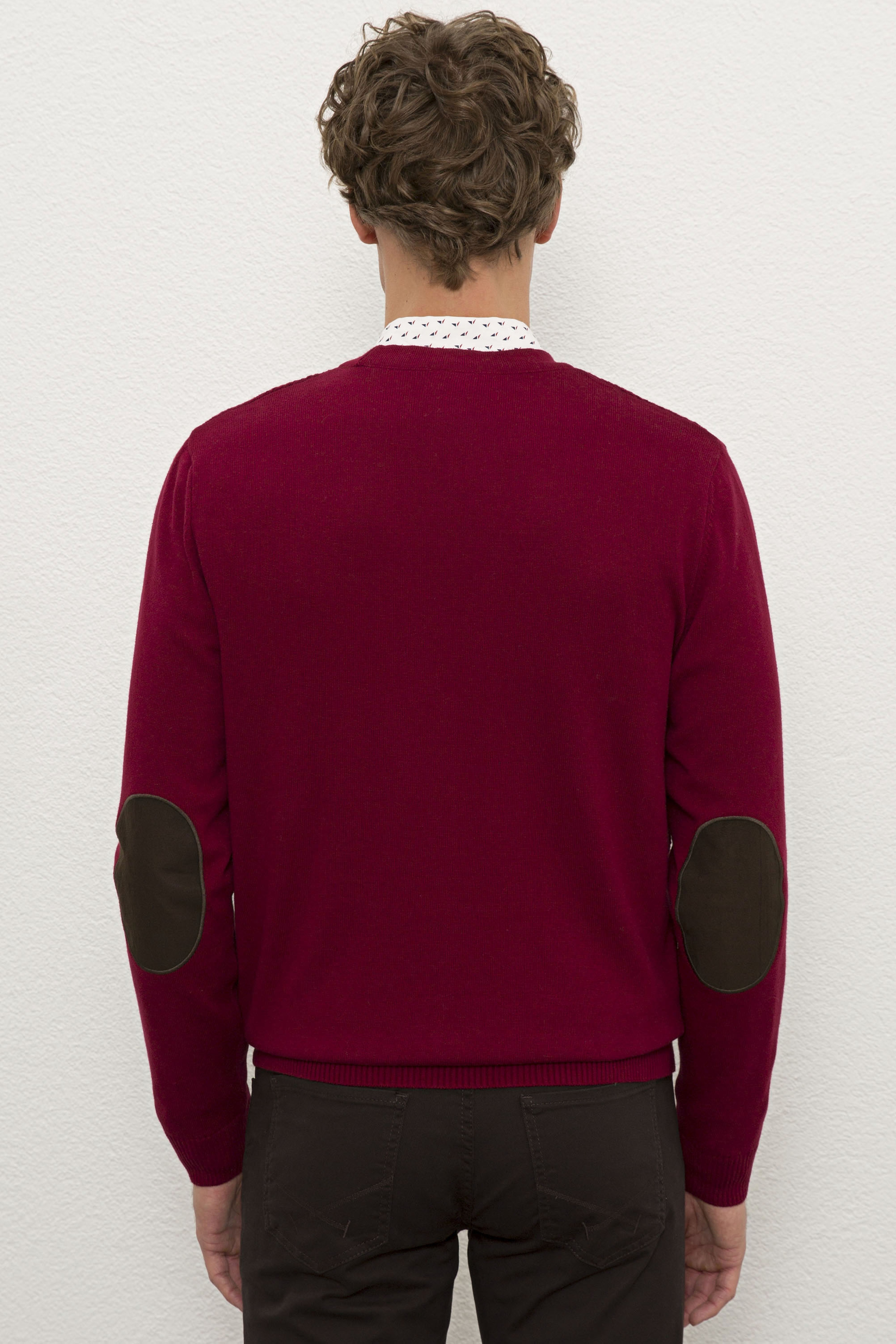 Erkek Bordo V-Yaka Triko Hırka Basic