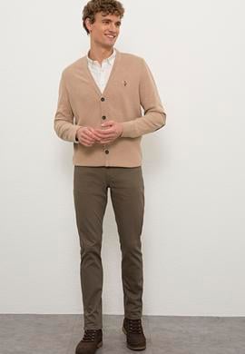 Erkek Camel Melanj V-Yaka Triko Hırka Basic - 50224887023