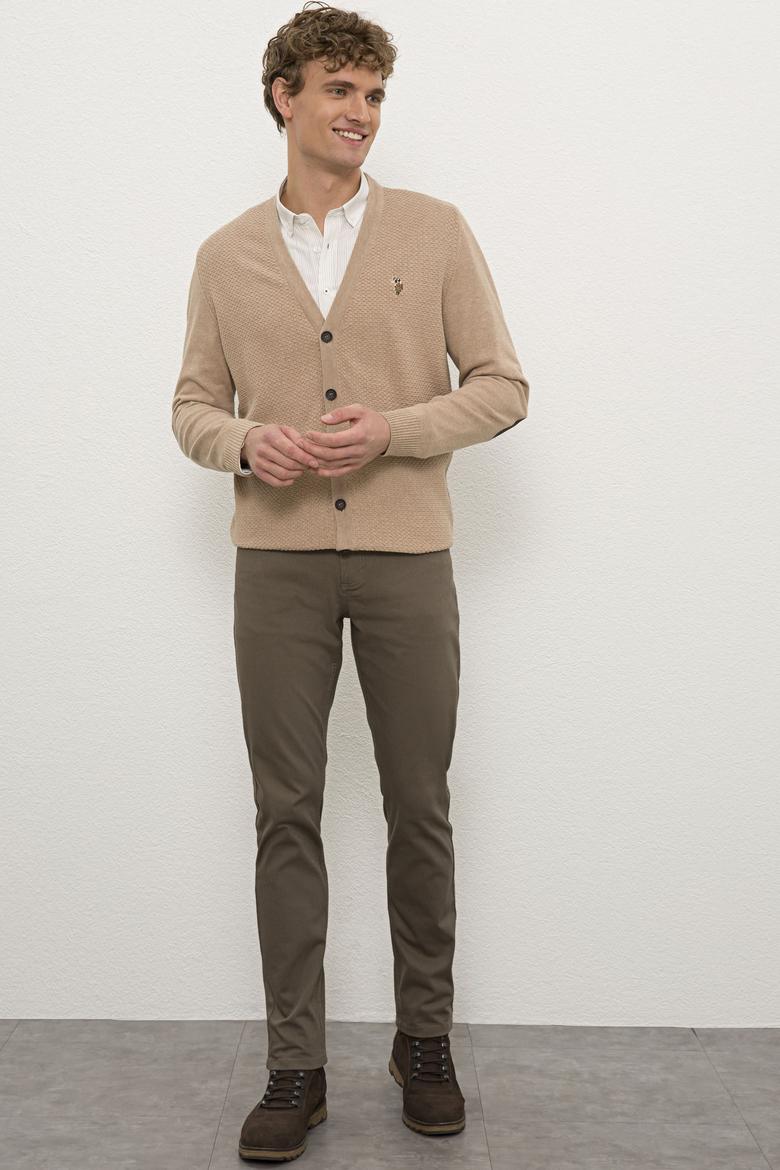 Erkek Camel Melanj V-Yaka Triko Hırka Basic - 50224887023