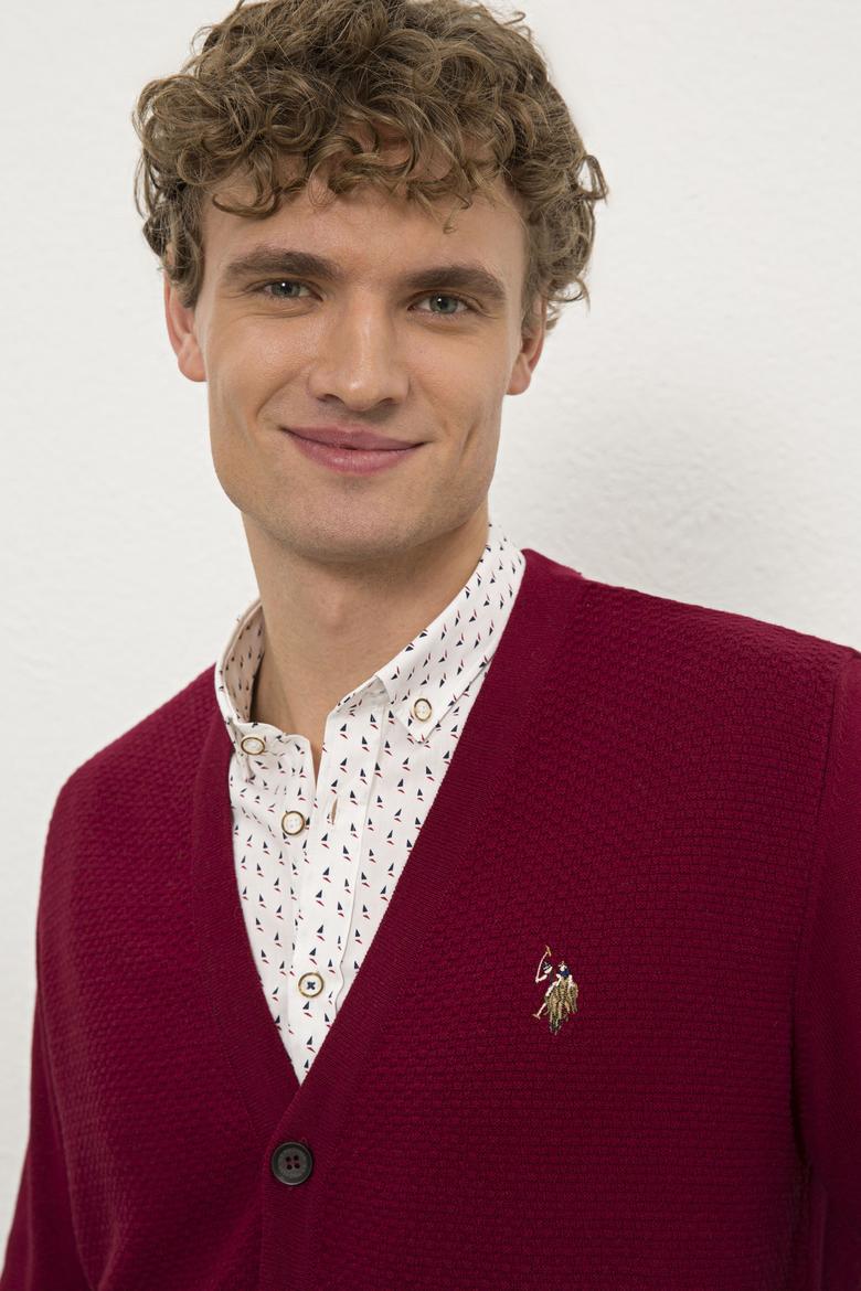 Erkek Bordo Basic Triko Hırka - 50224887045