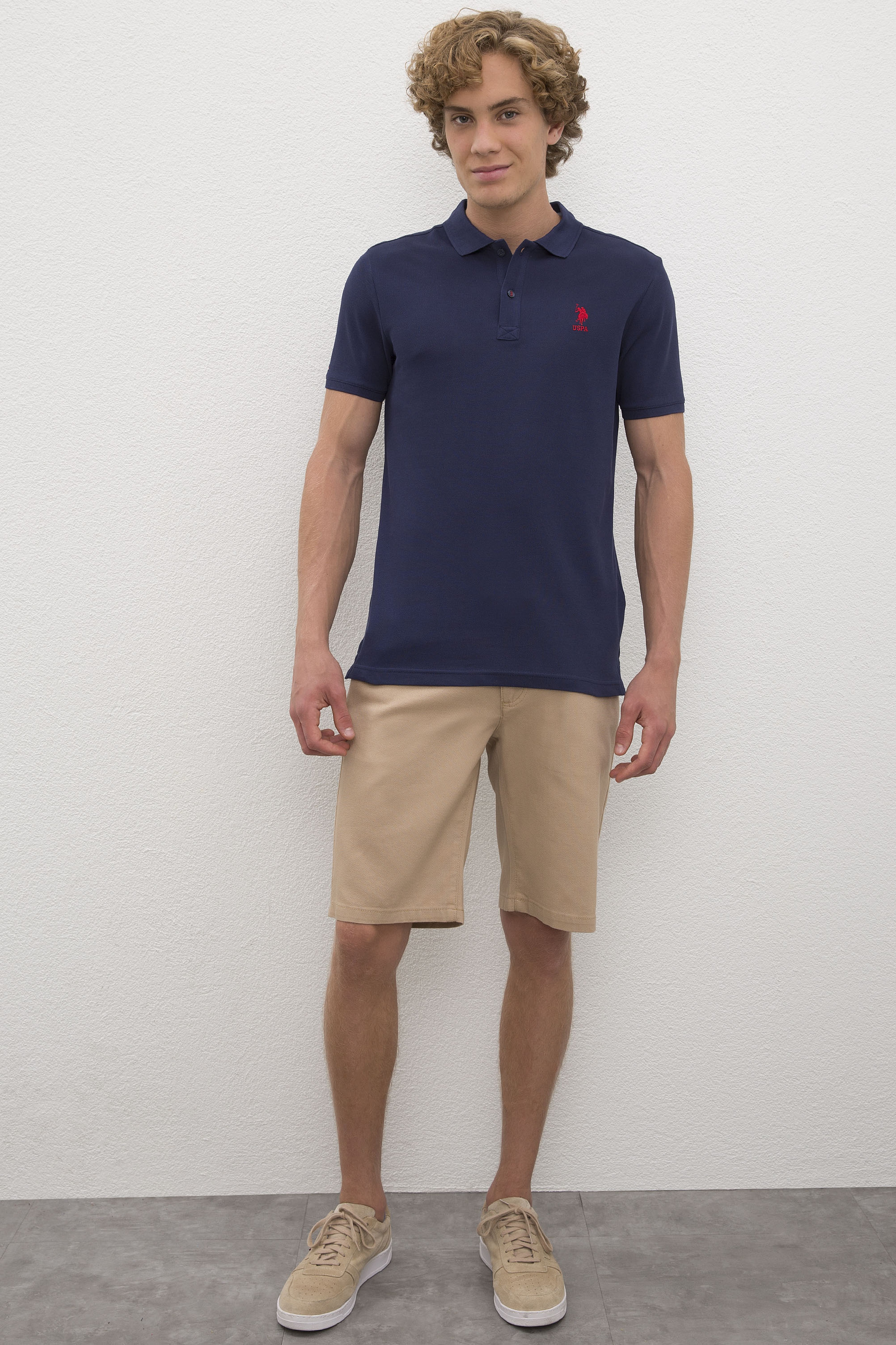 Erkek Lacivert Polo Yaka Basic T-Shirt