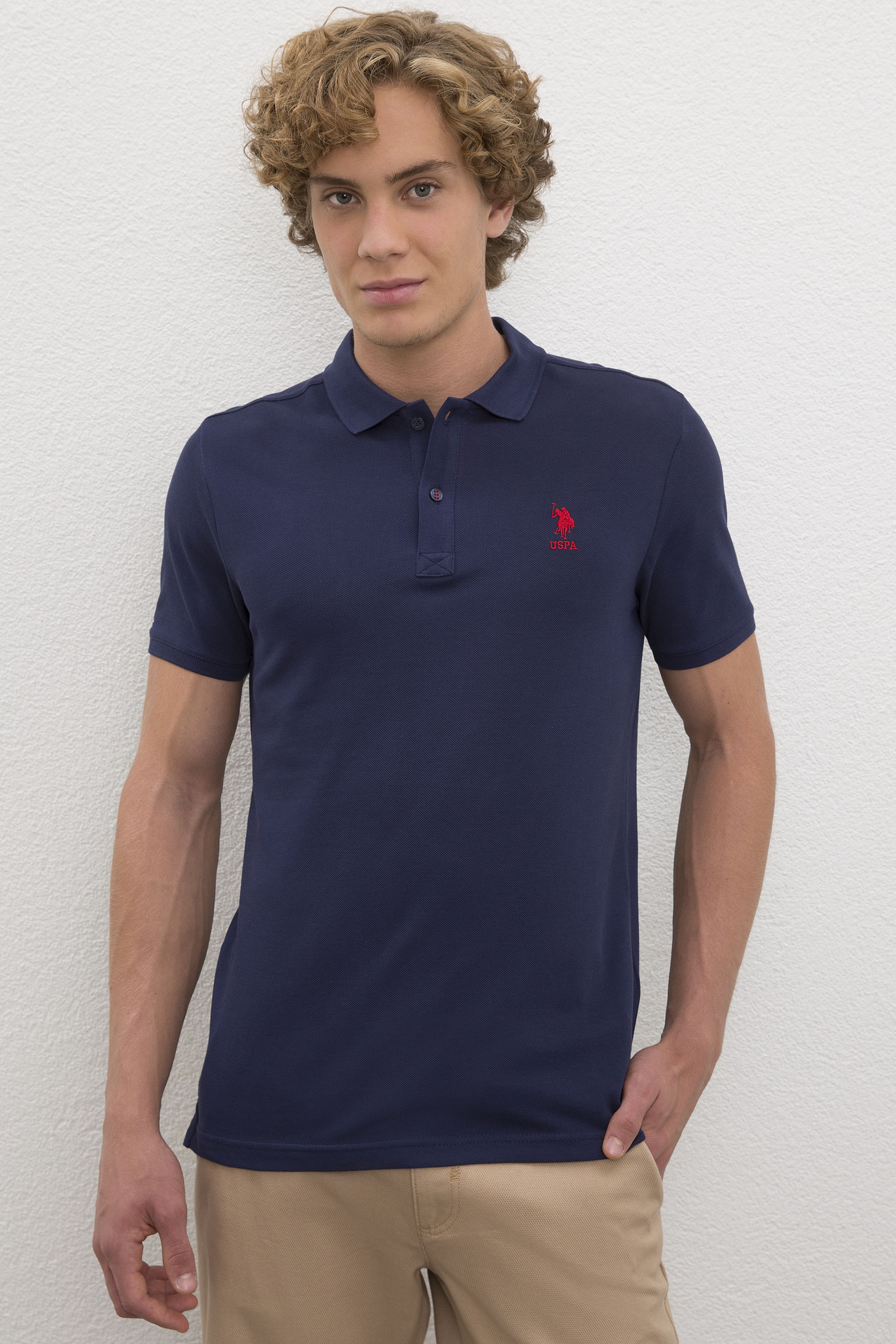 Erkek Lacivert Polo Yaka Basic T-Shirt - Image 1