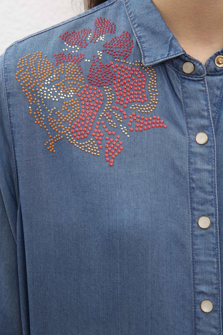 Kadın Mavi Denim Gömlek - 50201651004