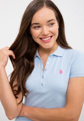 Kadın Mavi Polo Yaka Basic Tişört - 50222743103