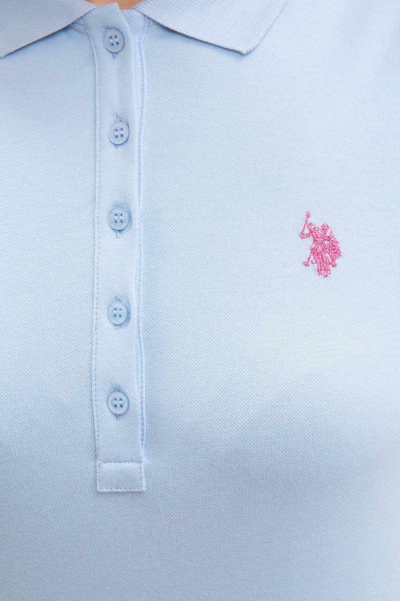 Kadın Mavi Polo Yaka Basic Tişört - 50222743103