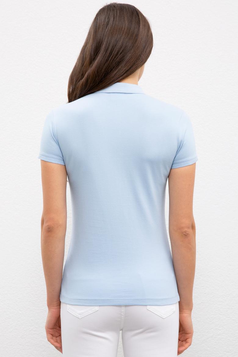 Kadın Mavi Polo Yaka Basic Tişört - 50222743103