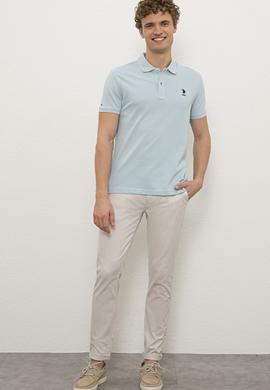Erkek Acık İndigo Polo Yaka Basic T-Shirt - 50222632218
