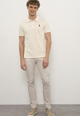 Erkek Ecru Polo Yaka T-Shirt Basic - 50222632209